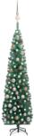 vidaXL Brad Crăciun artificial subțire LED-uri&globuri, verde, 210 cm (3077853)
