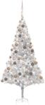 vidaXL Brad de Crăciun artificial LED-uri&globuri argintiu 210 cm PET (3077611)