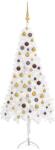 vidaXL Set brad Crăciun artificial de colț LED&globuri alb 150 cm PVC (3077948)