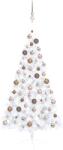 vidaXL Brad Crăciun artificial jumătate set LED & globuri alb 150 cm (3077569) - vidaxl