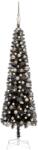 vidaXL Set brad de Crăciun subțire cu LED-uri&globuri, negru, 150 cm (3078071)