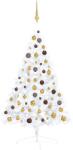 vidaXL Set jumătate brad Crăciun artificial LED&globuri, alb, 120 cm (3077482)