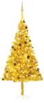 vidaXL Brad de Crăciun artificial cu LED&globuri, auriu, 240 cm, PET (3077521)