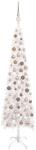 vidaXL Set brad de Crăciun subțire cu LED-uri&globuri, alb, 150 cm (3078061)