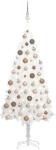 vidaXL Set brad de Crăciun artificial cu LED-uri/globuri, alb, 150 cm (3077633) - vidaxl