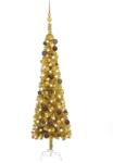 vidaXL Set pom de Crăciun subțire cu LED-uri și globuri, auriu, 150 cm (3078045)