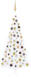 vidaXL Set jumătate brad Crăciun artificial LEDuri&globuri, alb 210 cm (3077485) - vidaxl