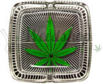 WeedShop Négyzet alakú, kisméretű üveg hamutartó - Kenderlevél Változatok: Zöld csíkos levél