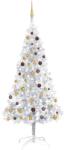 vidaXL Brad de Crăciun artificial LED-uri&globuri argintiu 210 cm PET (3077525)