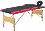 vidaXL Masă pliabilă de masaj, 2 zone, negru și roz, lemn (110208)