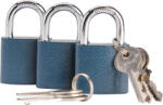 EXTOL biztonsági réz lakat klt. , 38mm, 3 db lakat+6 db kulcs, univerzális kulcsok: egy kulcs jó mindhárom lakathoz (93101)