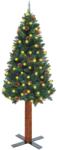 vidaXL Pom Crăciun subțire, LED-uri&lemn natural&conuri, verde, 150 cm (3077759)