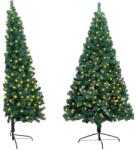 vidaXL Jumătate de brad de Crăciun artificial cu LED și suport verde 150 cm (3077392)