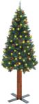 vidaXL Pom Crăciun subțire, LED-uri&lemn natural&conuri, verde, 180 cm (3077760)