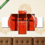  Többrészes Vászonkép, Premium Kollekció: Torii kapuk és piros, felemelkedő nap kézzel húzott tintával hag(135x70 cm, S01)