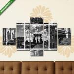  Többrészes Vászonkép, Premium Kollekció: Collage Pont de Brooklyn noir et blanc - New York USA(135x70 cm, S01)