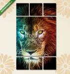  Többrészes Vászonkép, Premium Kollekció: Az oroszlán digitális fantasy fraktál design művészete(135x80 cm, W01)