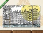  Többrészes Vászonkép, Premium Kollekció: Amszterdam vektor vonal illusztráció(135x80 cm, W01)