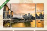  Többrészes Vászonkép, Premium Kollekció: Szingapúr város látképe napnyugtakor. (135x80 cm, W01)