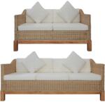 vidaXL Set de canapele cu perne, 2 piese, culoare naturală, ratan (278615) Canapea