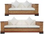 vidaXL Set canapele cu perne, 2 piese, maro, ratan natural (278619) - comfy Canapea
