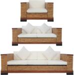 vidaXL Set canapele cu perne, 3 piese, maro, ratan natural (278620) - comfy Canapea