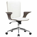 vidaXL Scaun de birou rotativ, alb, piele ecologică și lemn curbat (283133)