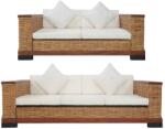 vidaXL Set canapele cu perne, 2 piese, maro, ratan natural (278619) Canapea