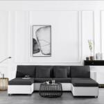 vidaXL Canapea extensibilă cu 4 locuri, alb, piele ecologică (287215) Canapea