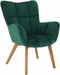 TEMPO KONDELA Dizájnos fotel, smaragd Velvet anyag/tölgy, FONDAR