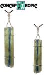  Pandantiv Cristal Natural Kyanit Bicolor Verde si Albastru cu Argint 925 - 62x12x7 mm
