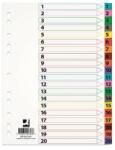 Q-CONNECT Index carton alb Mylar numeric 1-20, margine PP color, A4, 170g/mp, Q-Connect (KF00165) - ihtis