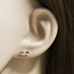 Ekszer Eshop 9K arany fülbevaló - szitakötő sziluett, sötétbarna és rózsaszín fénymáz