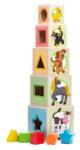 Woodyland Montessori torony - toronyépítő kocka - szín és formaválogató játékkal - W95005 (95005)