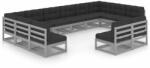 vidaXL Set mobilier de grădină cu perne 12 piese gri lemn masiv pin (3077236) - comfy