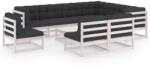 vidaXL Set mobilier de grădină cu perne, 10 piese, alb, lemn masiv pin (3076840) - comfy