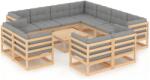 vidaXL Set mobilier de grădină cu perne, 12 piese, lemn masiv de pin (3076999) - comfy