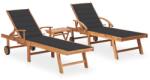 vidaXL Șezlonguri, 2 buc. , cu masă și pernă, lemn masiv de tec (3073171) - comfy
