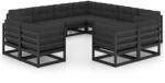 vidaXL Set mobilier grădină cu perne, 11 piese, negru, lemn masiv pin (3076998)