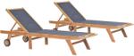 vidaXL Șezlonguri pliabile cu roți, 2 buc. , lemn masiv tec/textilenă (3073000) - comfy