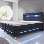 Juskys Rugós ágy Norfolk 140 x 200 cm fekete - LED sávokkal és rugós matraccal
