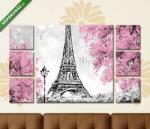  Többrészes Vászonkép, Premium Kollekció: Eiffel torony fákkal (olajfestmény reprodukció)(135x80 cm, W01)