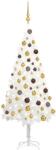 vidaXL Set brad Crăciun artificial cu LED-uri/globuri, alb, 120 cm (3077546) - comfy