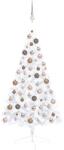 vidaXL Set jumătate brad Crăciun artificial LEDuri&globuri, alb 120 cm (3077568) - comfy