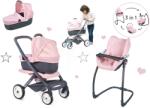 Smoby Set cărucior combinație triplă Powder Pink 3in1 Maxi Cosi&Quinny Smoby cu scaun de masă, leagăn și scaun de mașină (SM253117-1)