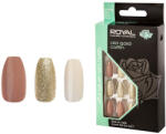 Royal Set 24 Unghii False ROYAL Glue-On Nail Tips, Old Gold Coffin, Adeziv Inclus 2 g