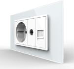 LIVOLO Priza Dubla Livolo cu Rama din Sticla 1 Priza Schuko+TV/internet, Standard Italian - Serie Noua