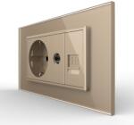 LIVOLO Priza Dubla Livolo cu Rama din Sticla 1 Priza Schuko+TV/internet, Standard Italian - Serie Noua - culoare auriu