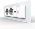 LIVOLO Priza Tripla cu Blank Livolo cu Rama din Sticla 2 Prize Schuko+TV/internet, Standard Italian - Serie Noua