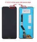 Huawei Y7 2019 (2db szenzor ablak van az érintőn) előlap keret, lcd kijelző és érintőpanel, fekete (gyári)